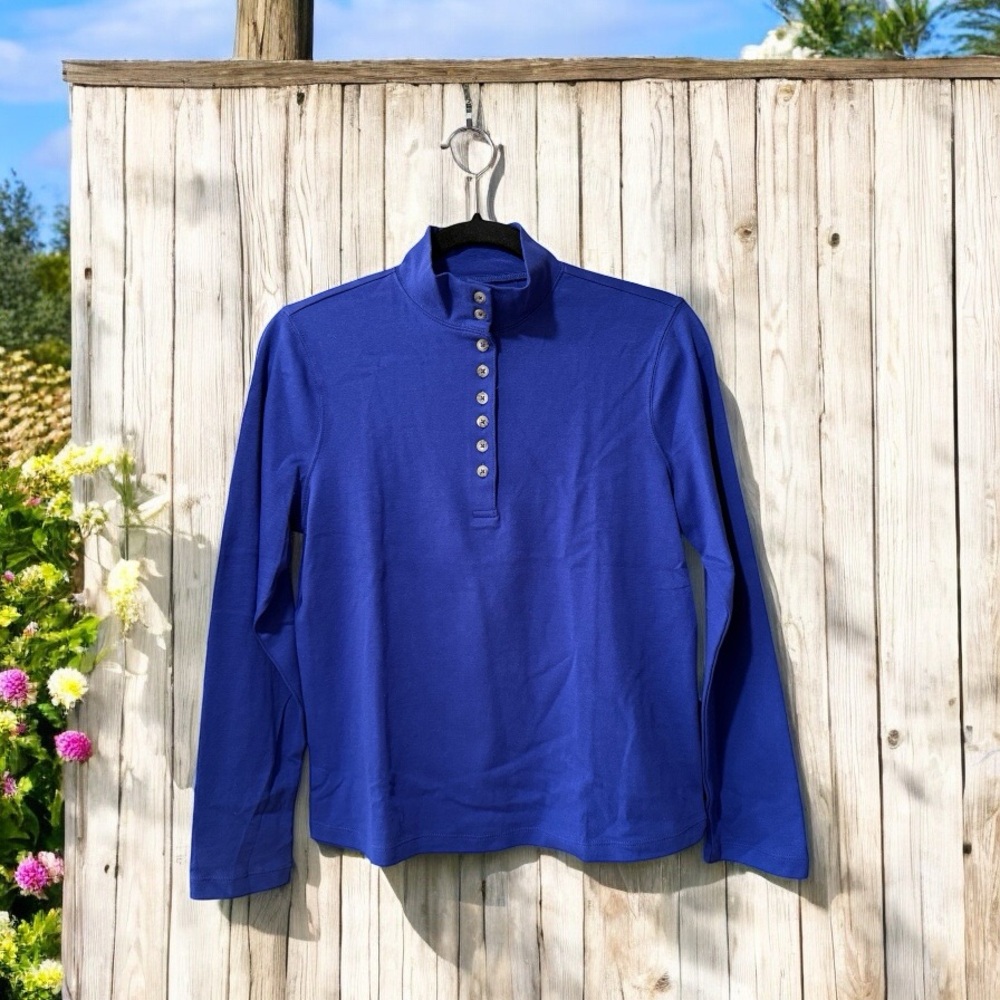 NWOT Appleseed’s Purple Mock Neck Button-Up T-Shirt - Picture 6 of 13